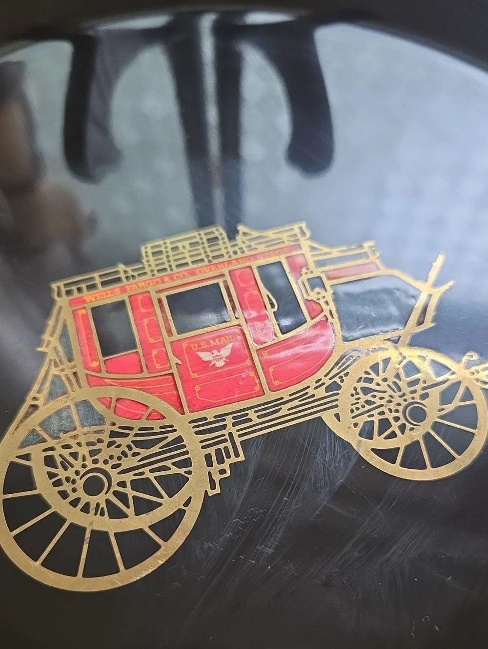 Vintage 1960's Couroc of Monte Decorative Tray with Gold & Red Stagecoach